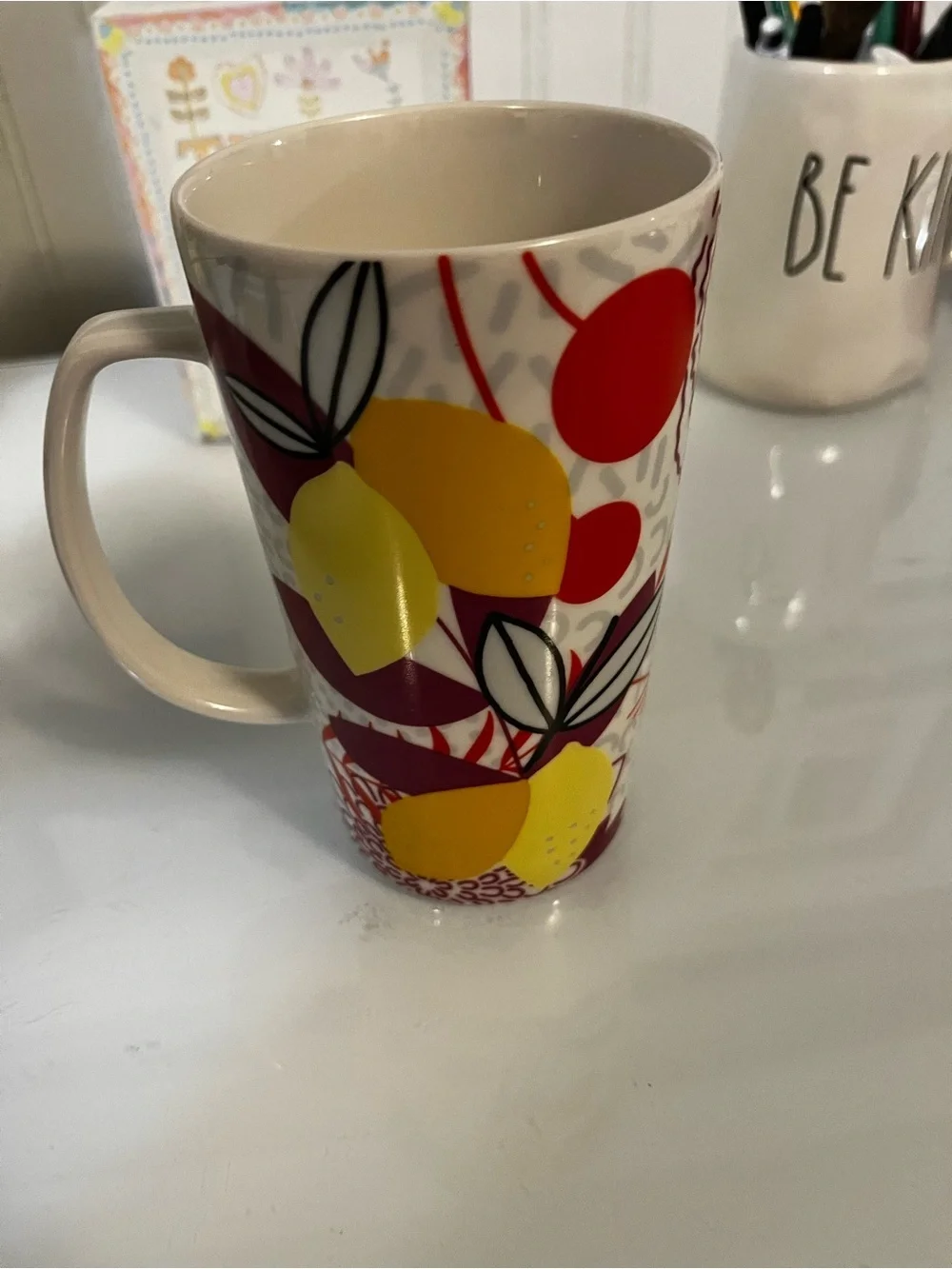 Starbucks Yellow & Burgundy Floral Logo Mug